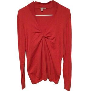 Halogen Women’s Red Knit V-Neck Pullover Long Sleeve Sweater Size XL